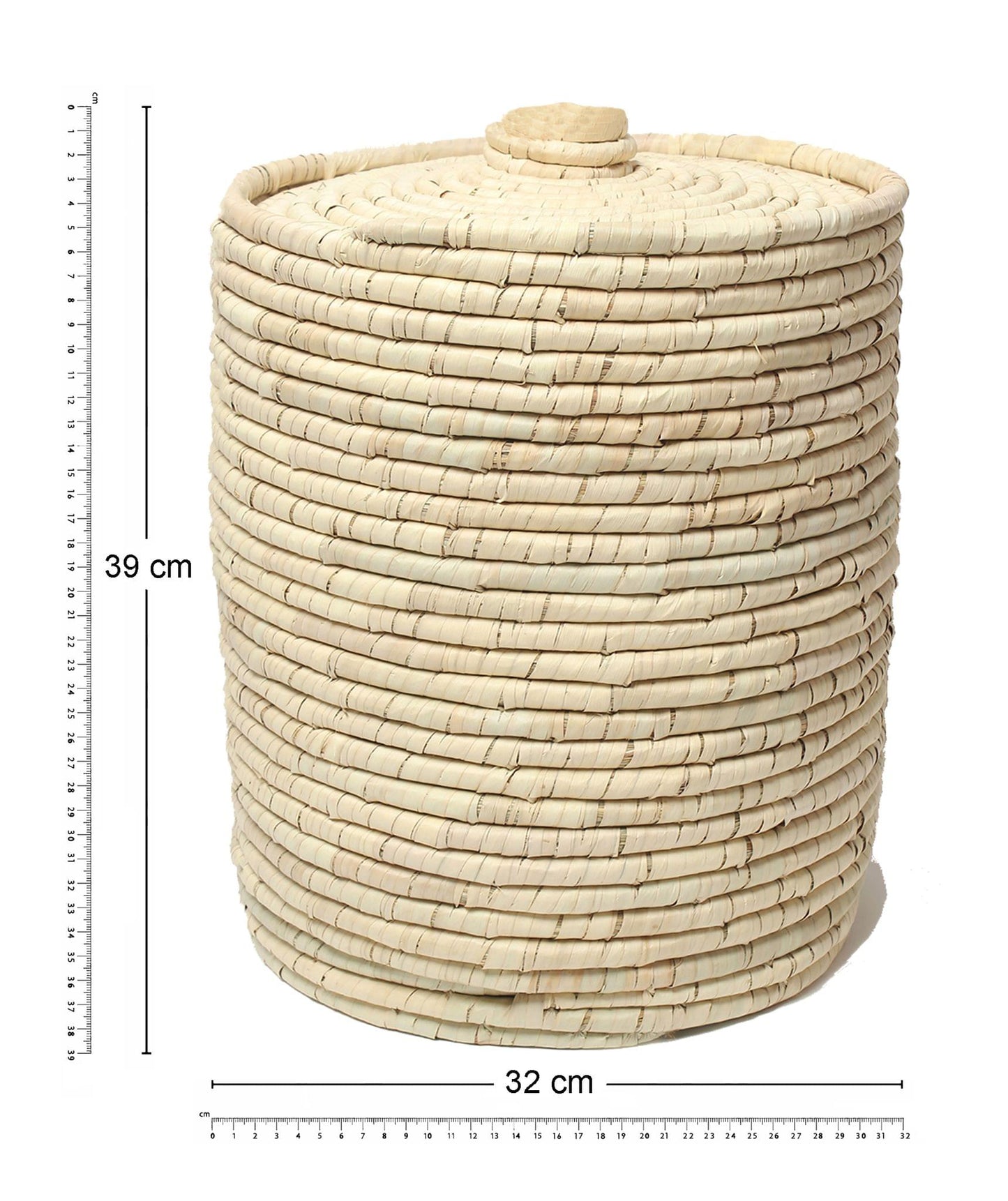 Natural Dry-Grass Round Laundry Basket With Lid