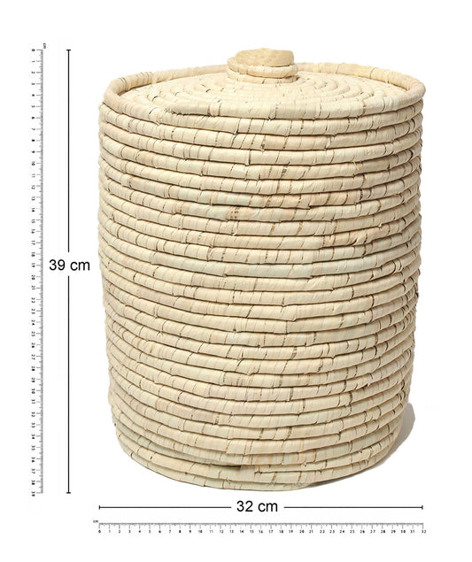 Natural Dry-Grass Round Laundry Basket With Lid