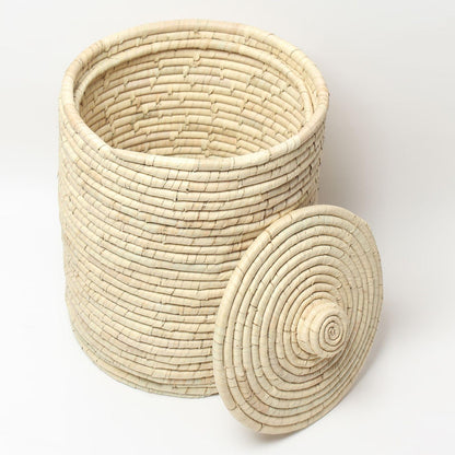 Natural Dry-Grass Round Laundry Basket With Lid