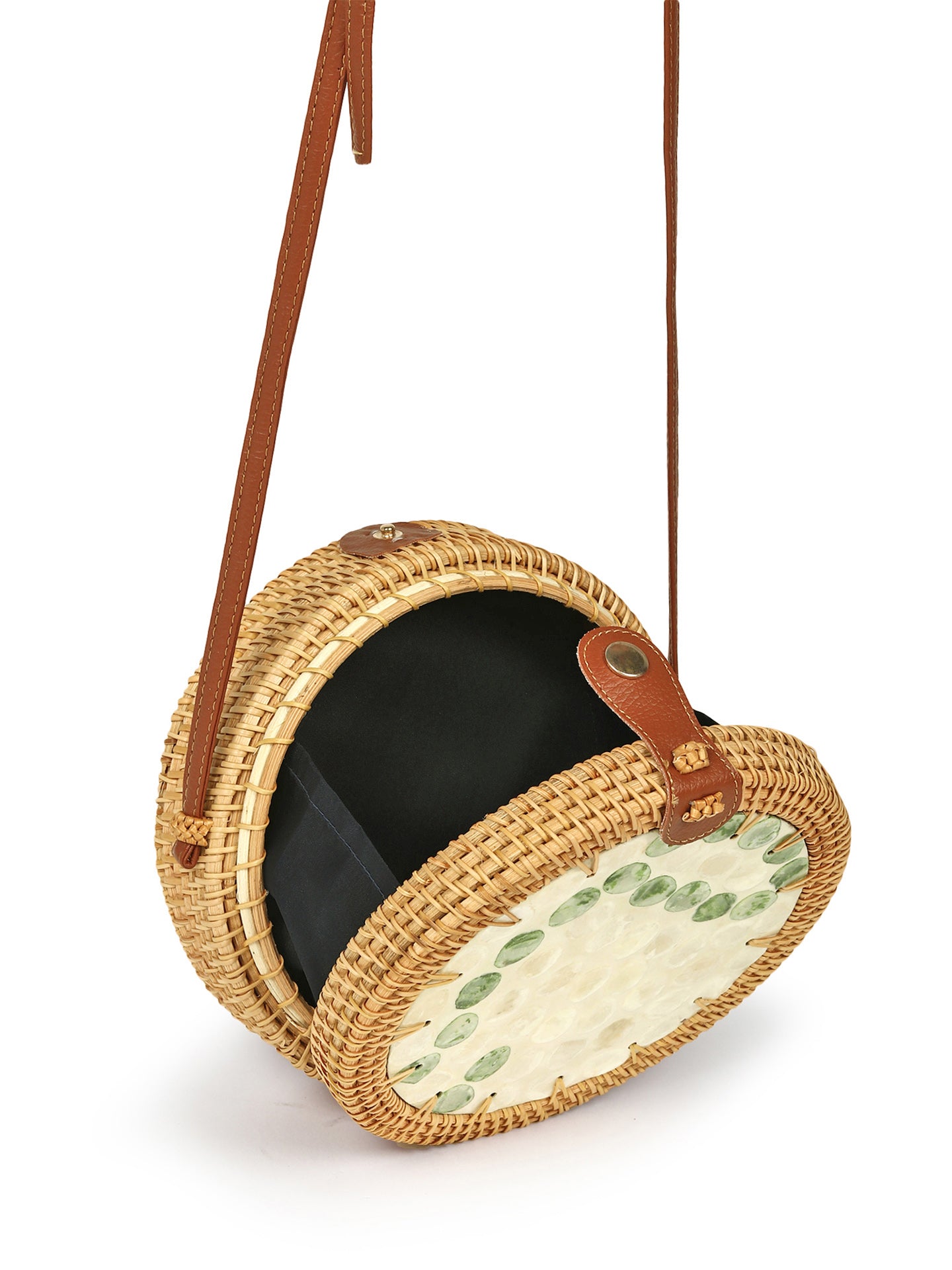 Round rattan cheap sling bag